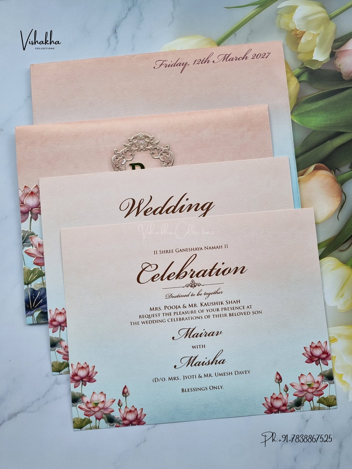 Semi Box Lotus Hindu Muslim Christian Sikh Jain invitation Cards SK-3567 – image 3
