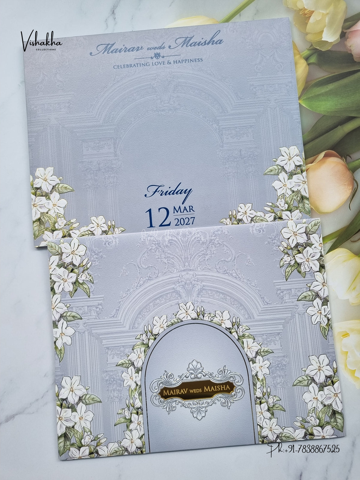 Semi Box Flower Hindu Muslim Christian Sikh Jain invitation Cards SK-3568 – image 1