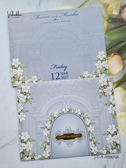 Semi Box Flower Hindu Muslim Christian Sikh Jain invitation Cards SK-3568 – image 1
