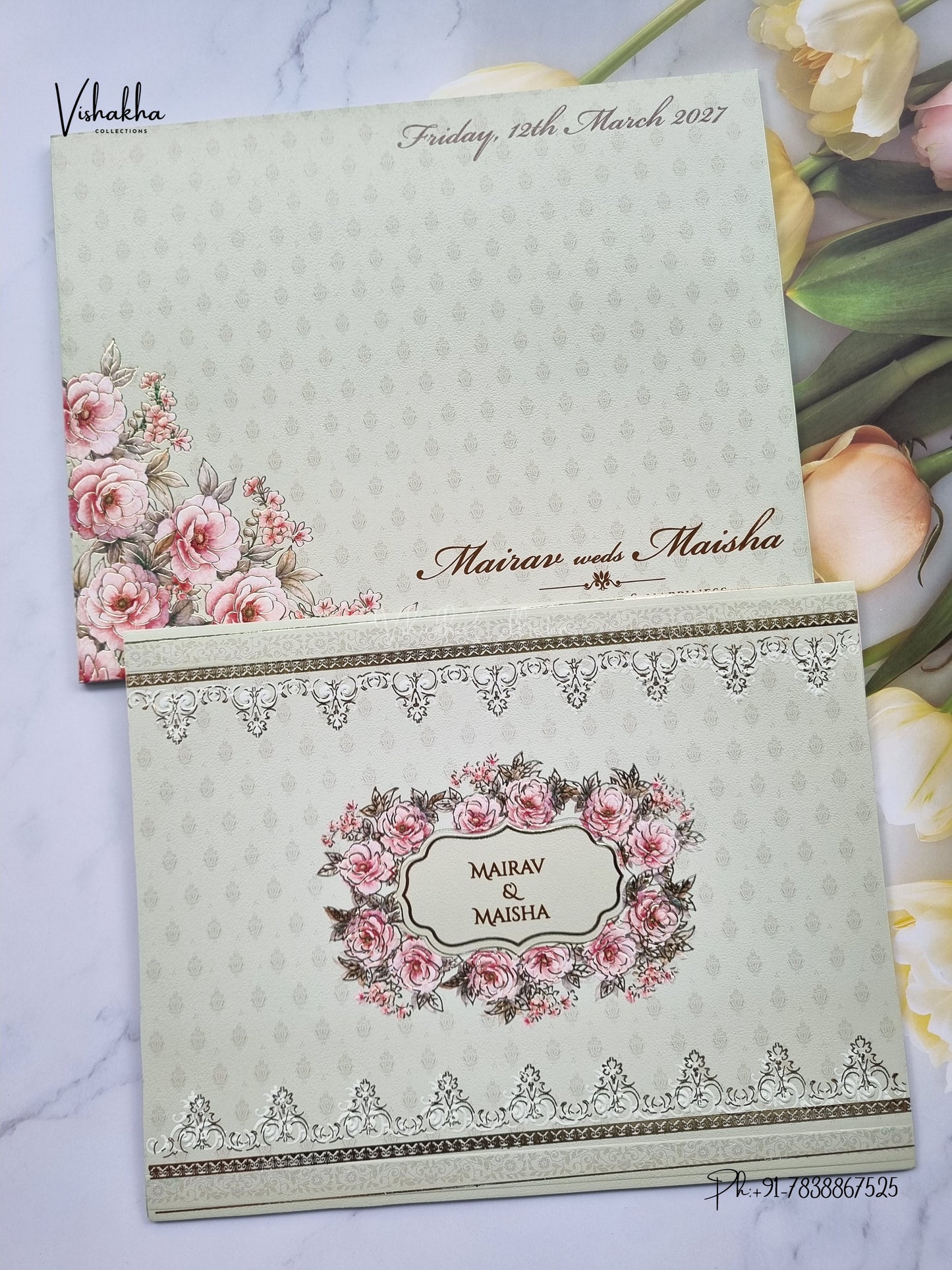 Semi Box Flower Hindu Muslim Christian Sikh Jain invitation Cards SK-3570 – image 1