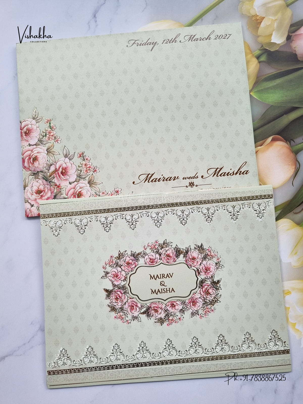 Semi Box Flower Hindu Muslim Christian Sikh Jain invitation Cards SK-3570 – image 1