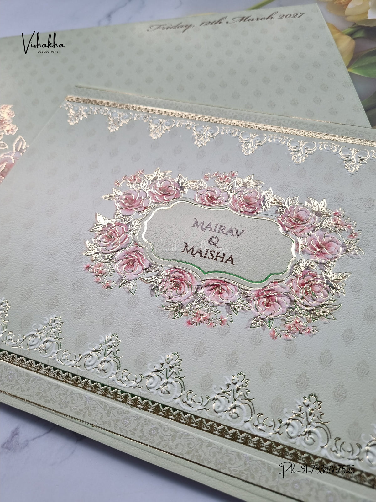 Semi Box Flower Hindu Muslim Christian Sikh Jain invitation Cards SK-3570 – image 2