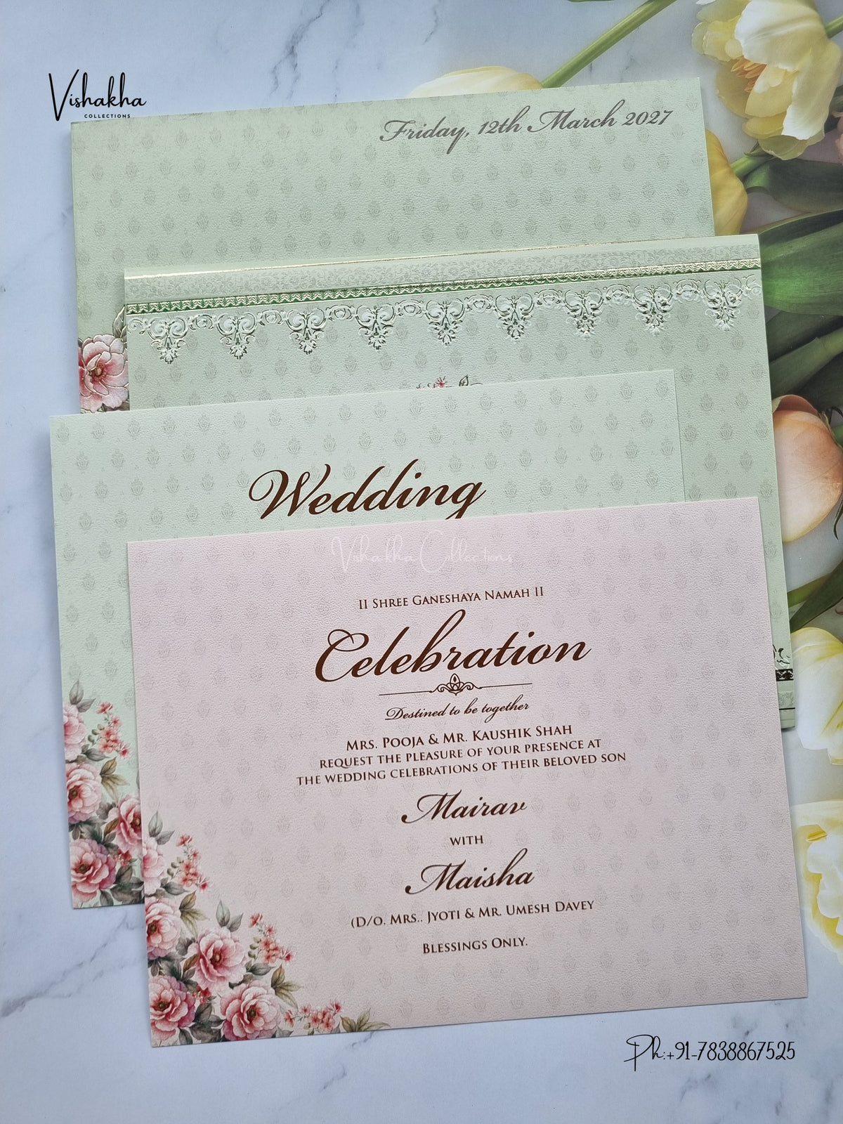 Semi Box Flower Hindu Muslim Christian Sikh Jain invitation Cards SK-3570 – image 3