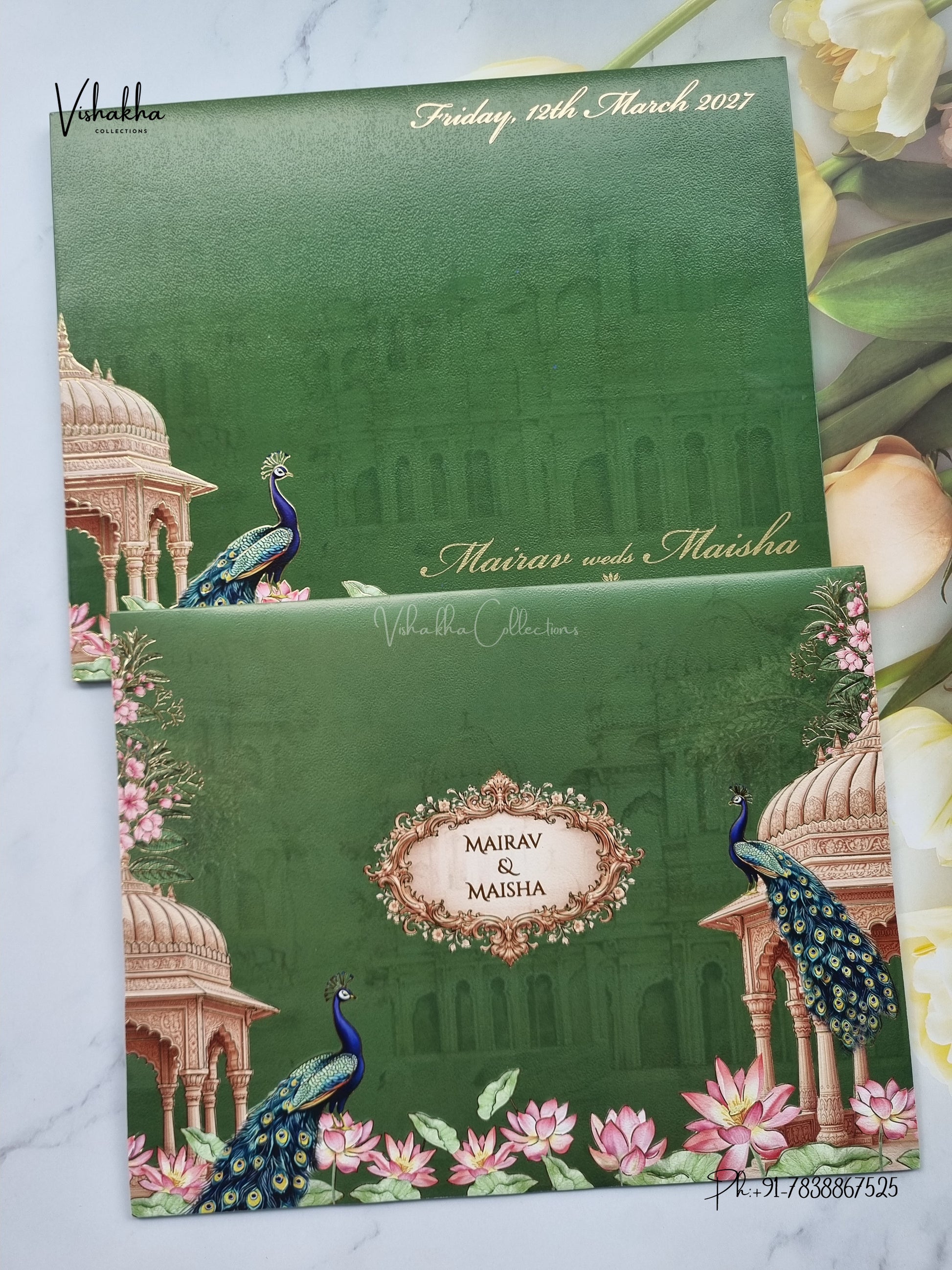 Semi Box Peacock Hindu Muslim Christian Sikh Jain invitation Cards SK-3571 – image 1
