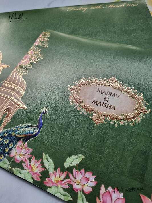 Semi Box Peacock Hindu Muslim Christian Sikh Jain invitation Cards SK-3571 – image 2