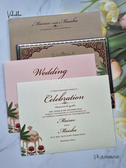 Semi Box Raj Mahal Hindu Muslim Christian Sikh Jain invitation Cards SK-3572 – image 3