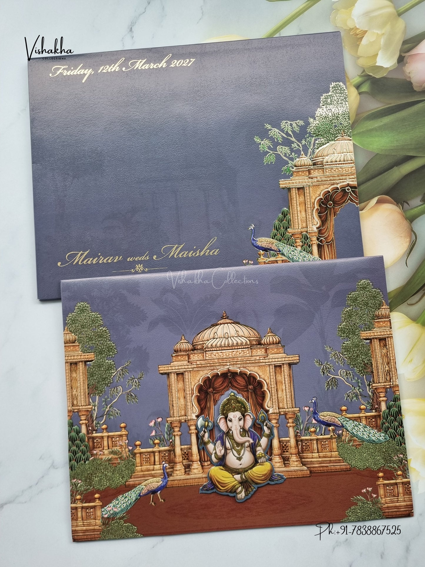 Semi Box Ganesh Ji Hindu Jain invitation Cards SK-3573 – image 1