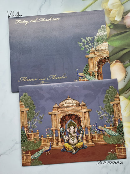 Semi Box Ganesh Ji Hindu Jain invitation Cards SK-3573 – image 1