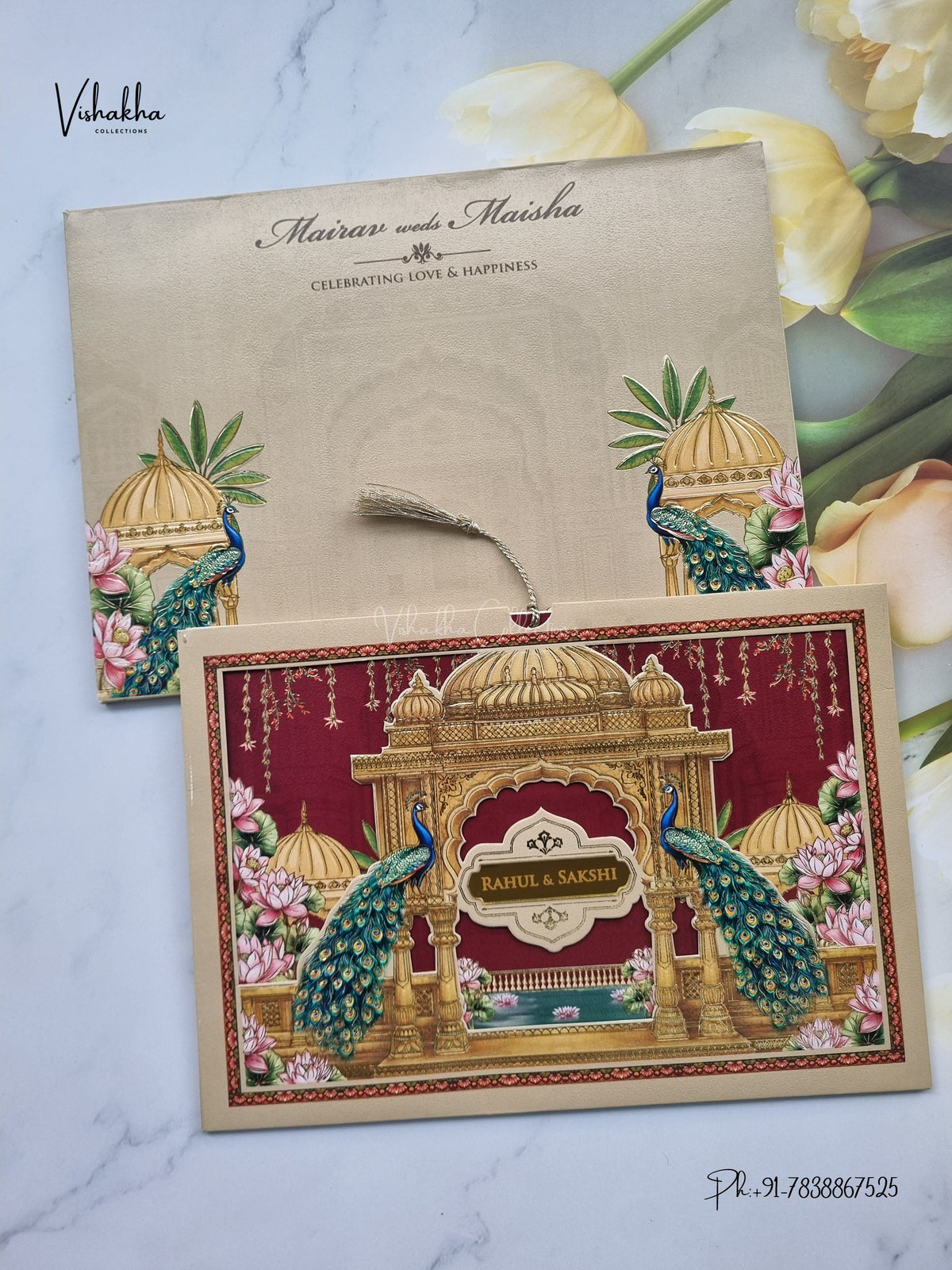 Semi Box Photo Frame Peacock Hindu Muslim Christian Sikh Jain invitation Cards SK-3574 – image 1