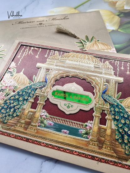 Semi Box Photo Frame Peacock Hindu Muslim Christian Sikh Jain invitation Cards SK-3574 – image 2