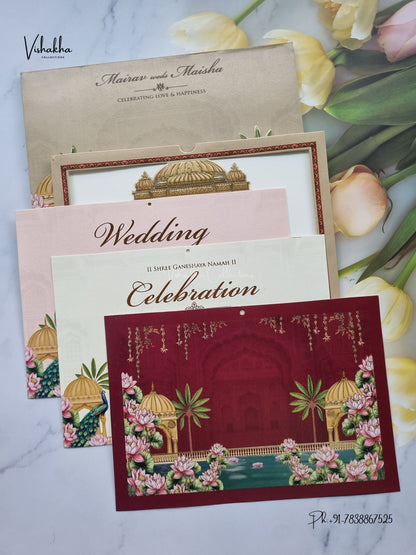 Semi Box Photo Frame Peacock Hindu Muslim Christian Sikh Jain invitation Cards SK-3574 – image 3