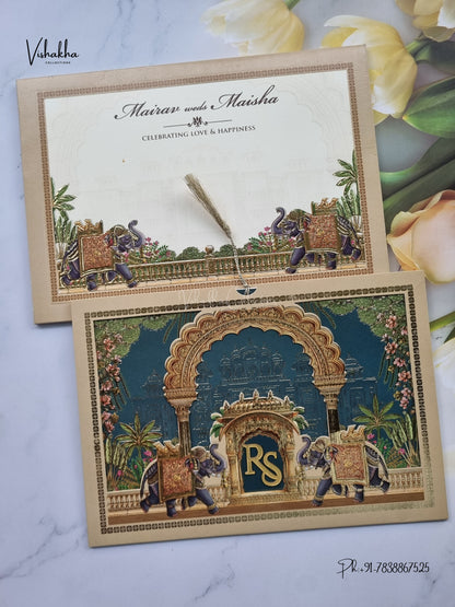 Semi Box Photo Frame Hathi Hindu Muslim Christian Sikh Jain invitation Cards SK-3575 – image 1