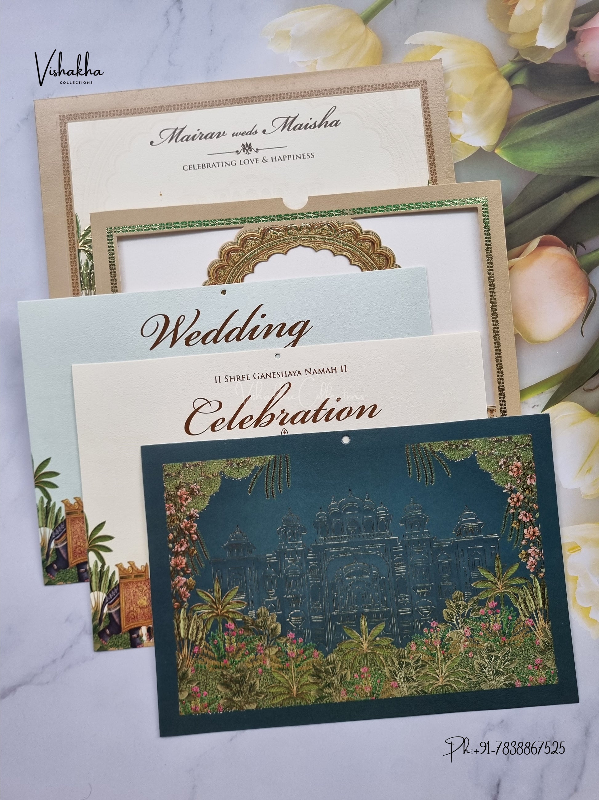 Semi Box Photo Frame Hathi Hindu Muslim Christian Sikh Jain invitation Cards SK-3575 – image 3