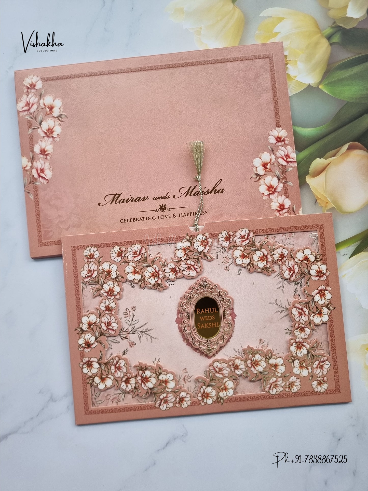 Semi Box Photo Frame Flower Hindu Muslim Christian Sikh Jain invitation Cards SK-3576 – image 1