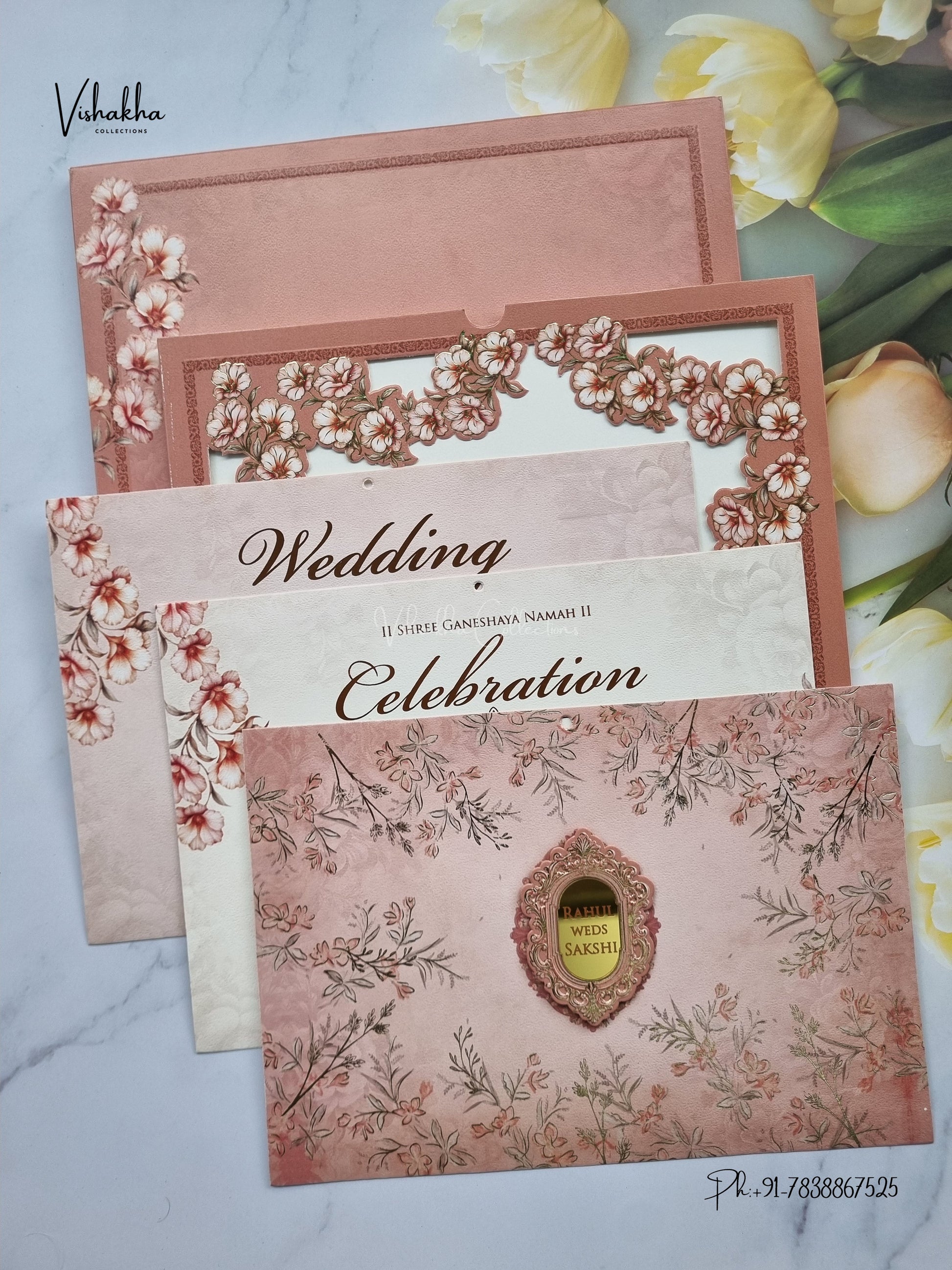 Semi Box Photo Frame Flower Hindu Muslim Christian Sikh Jain invitation Cards SK-3576 – image 3