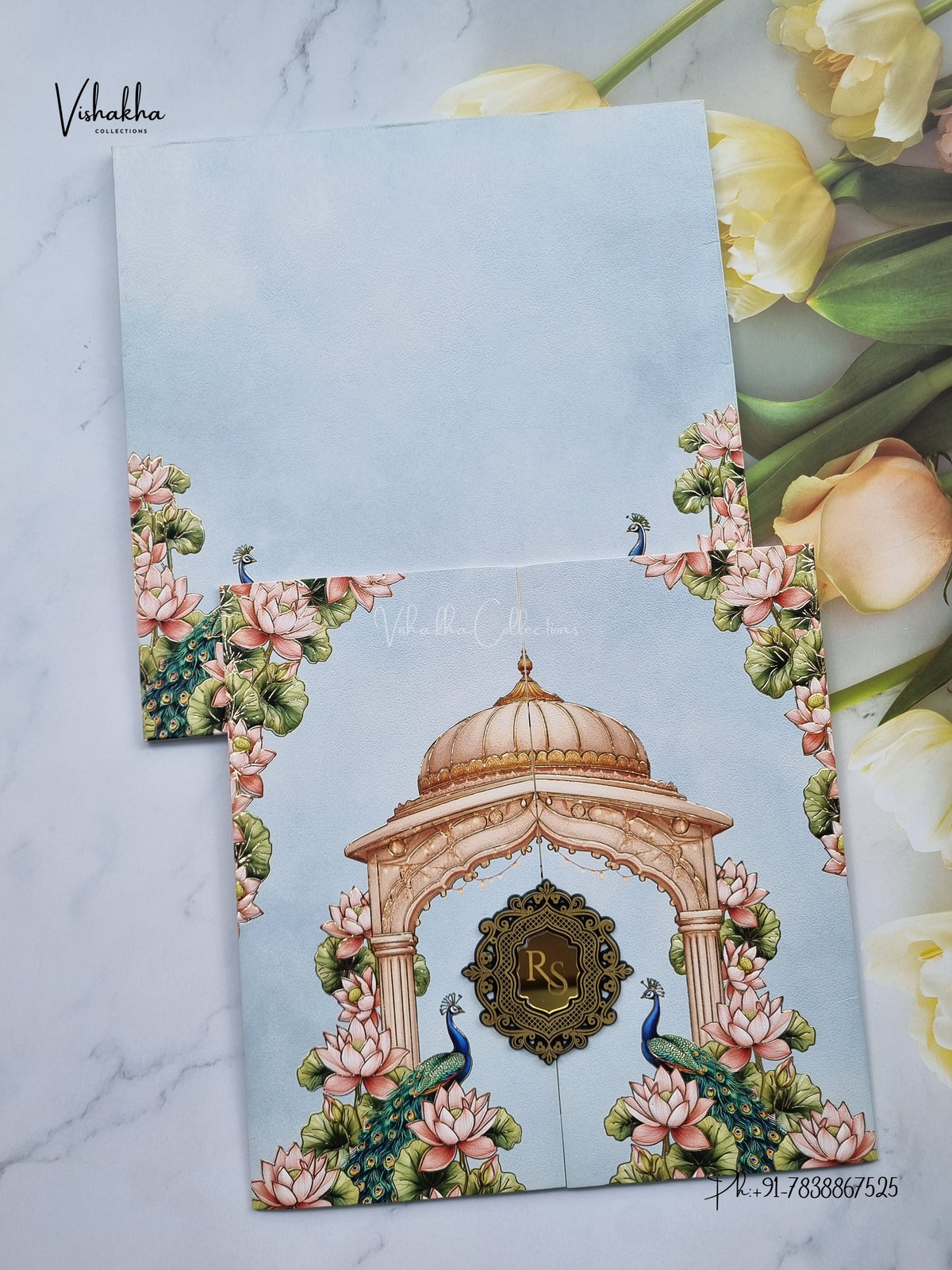 Semi Box Double Door Peacock Hindu Muslim Christian Sikh Jain invitation Cards SK-3577 – image 1