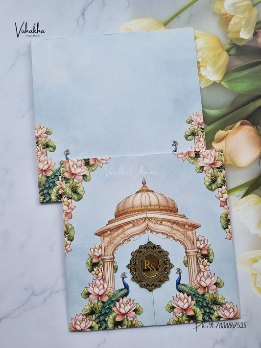 Semi Box Double Door Peacock Hindu Muslim Christian Sikh Jain invitation Cards SK-3577 – image 1