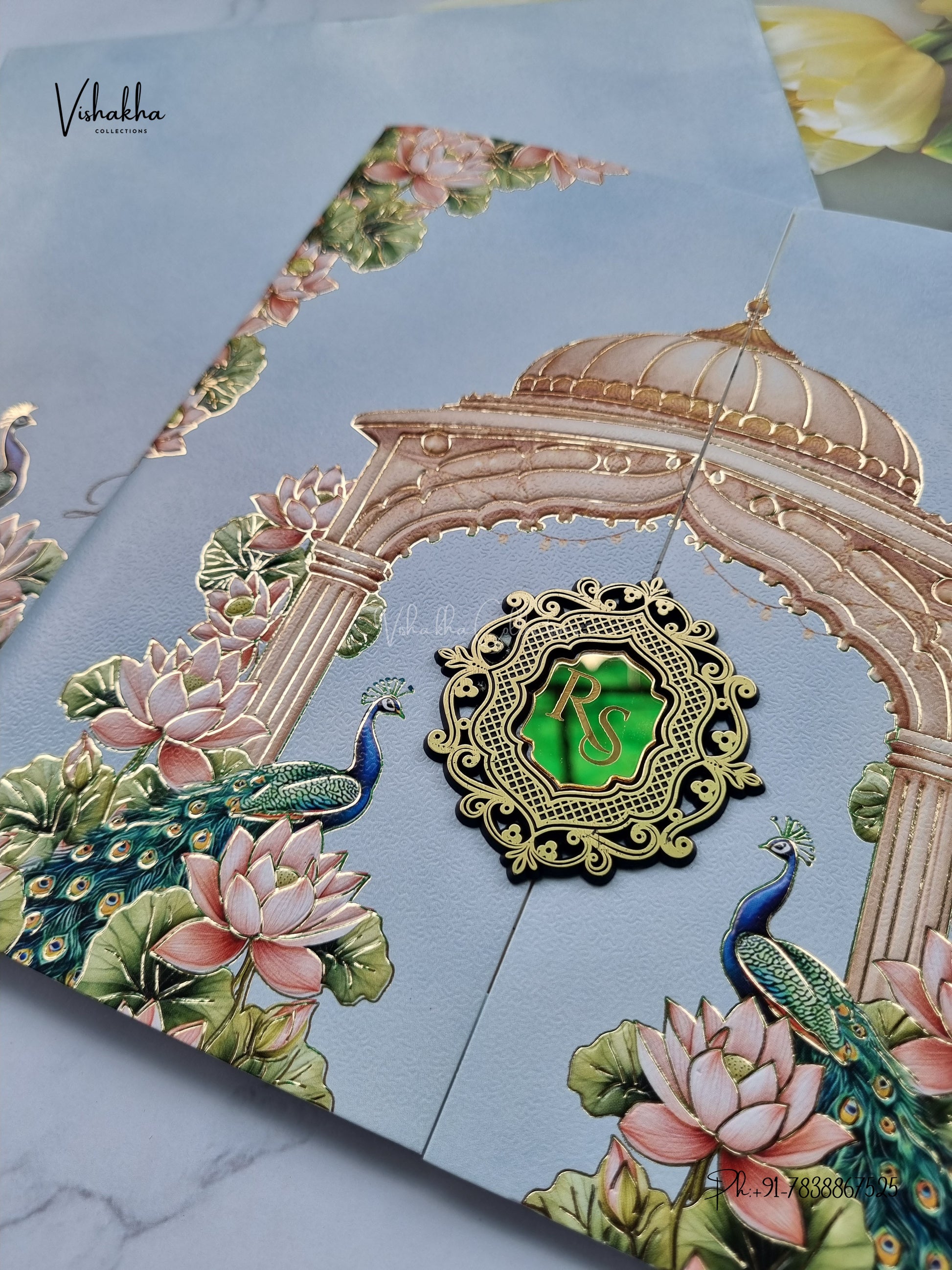 Semi Box Double Door Peacock Hindu Muslim Christian Sikh Jain invitation Cards SK-3577 – image 2