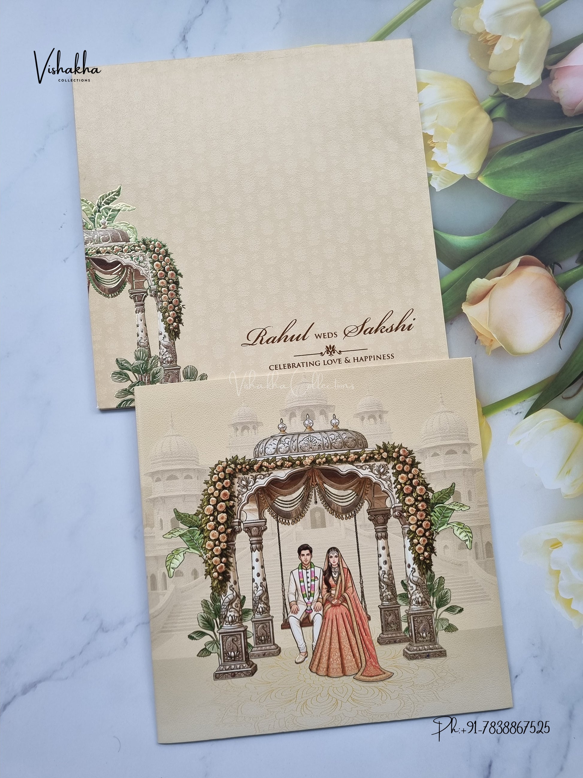 Semi Box Dulah Dulhan Hindu Muslim Christian Sikh Jain invitation Cards SK-3578 – image 1
