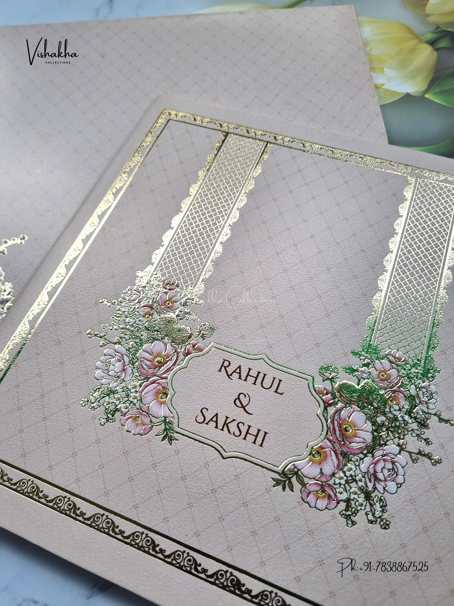 Semi Box Flower Hindu Muslim Christian Sikh Jain invitation Cards SK-3579 – image 2
