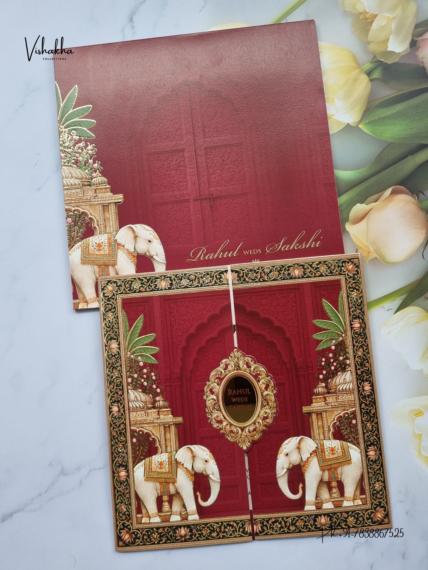 Semi Box Hathi Hindu Muslim Christian Sikh Jain invitation Cards SK-3580 – image 1