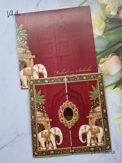 Semi Box Hathi Hindu Muslim Christian Sikh Jain invitation Cards SK-3580 – image 1