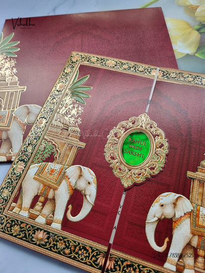 Semi Box Hathi Hindu Muslim Christian Sikh Jain invitation Cards SK-3580 – image 2