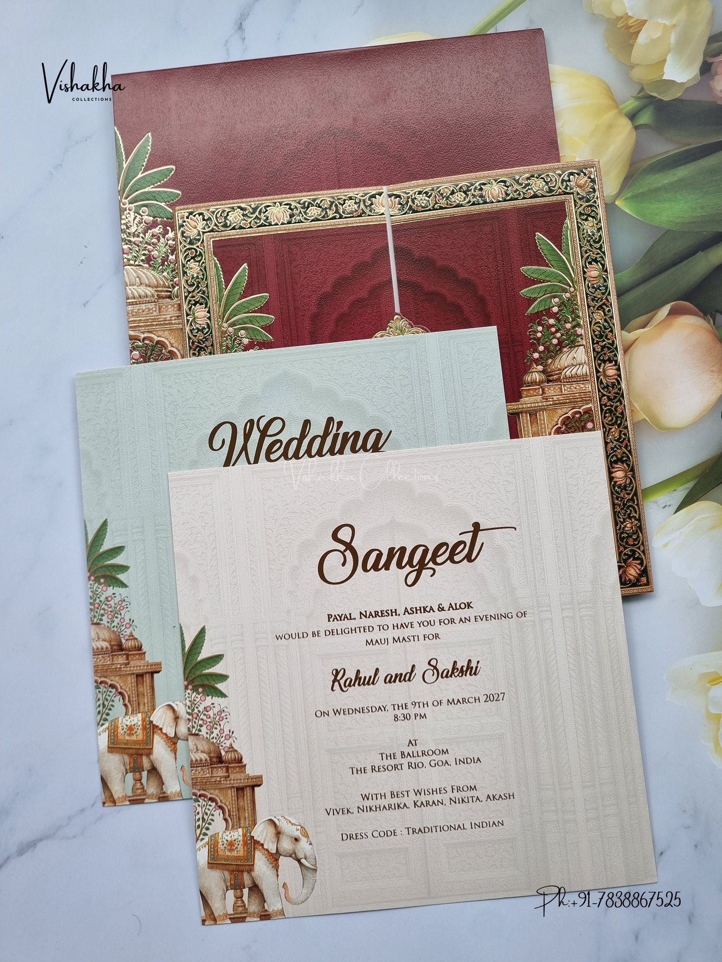 Semi Box Hathi Hindu Muslim Christian Sikh Jain invitation Cards SK-3580 – image 3