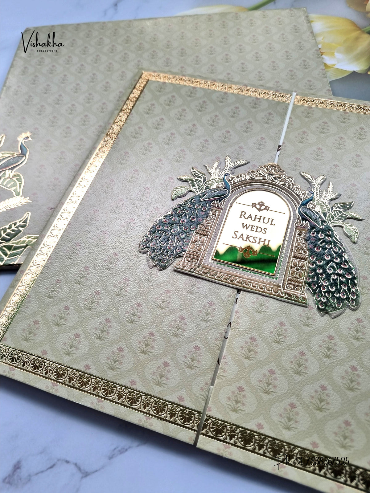 Semi Box Double Door Peacock Hindu Muslim Christian Sikh Jain invitation Cards SK-3581 – image 2
