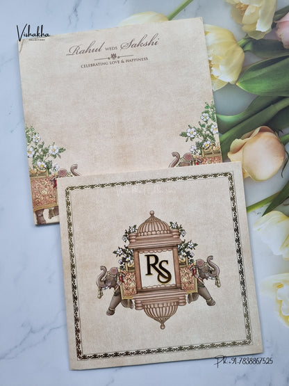 Semi Box Hathi Hindu Muslim Christian Sikh Jain invitation Cards SK-3582 – image 1