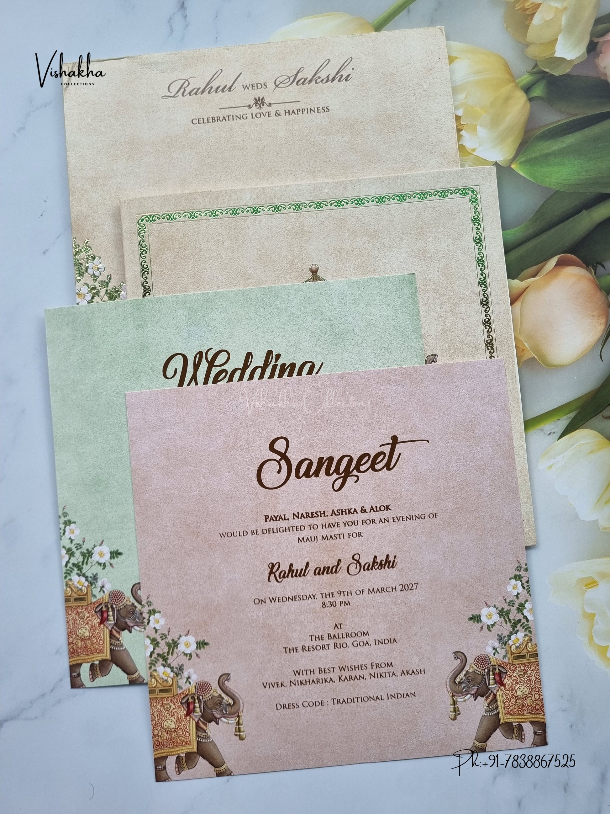 Semi Box Hathi Hindu Muslim Christian Sikh Jain invitation Cards SK-3582 – image 3