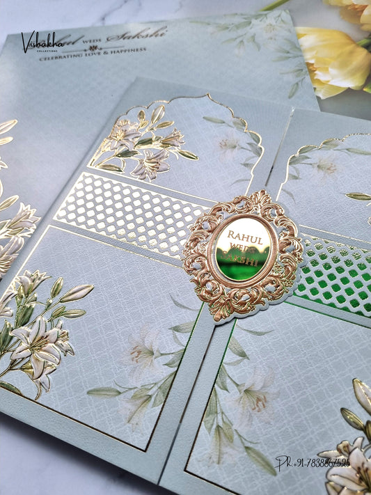 Semi Box Double Door Flower Hindu Muslim Christian Sikh Jain invitation Cards SK-3583 – image 2