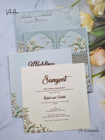 Semi Box Double Door Flower Hindu Muslim Christian Sikh Jain invitation Cards SK-3583 – image 3