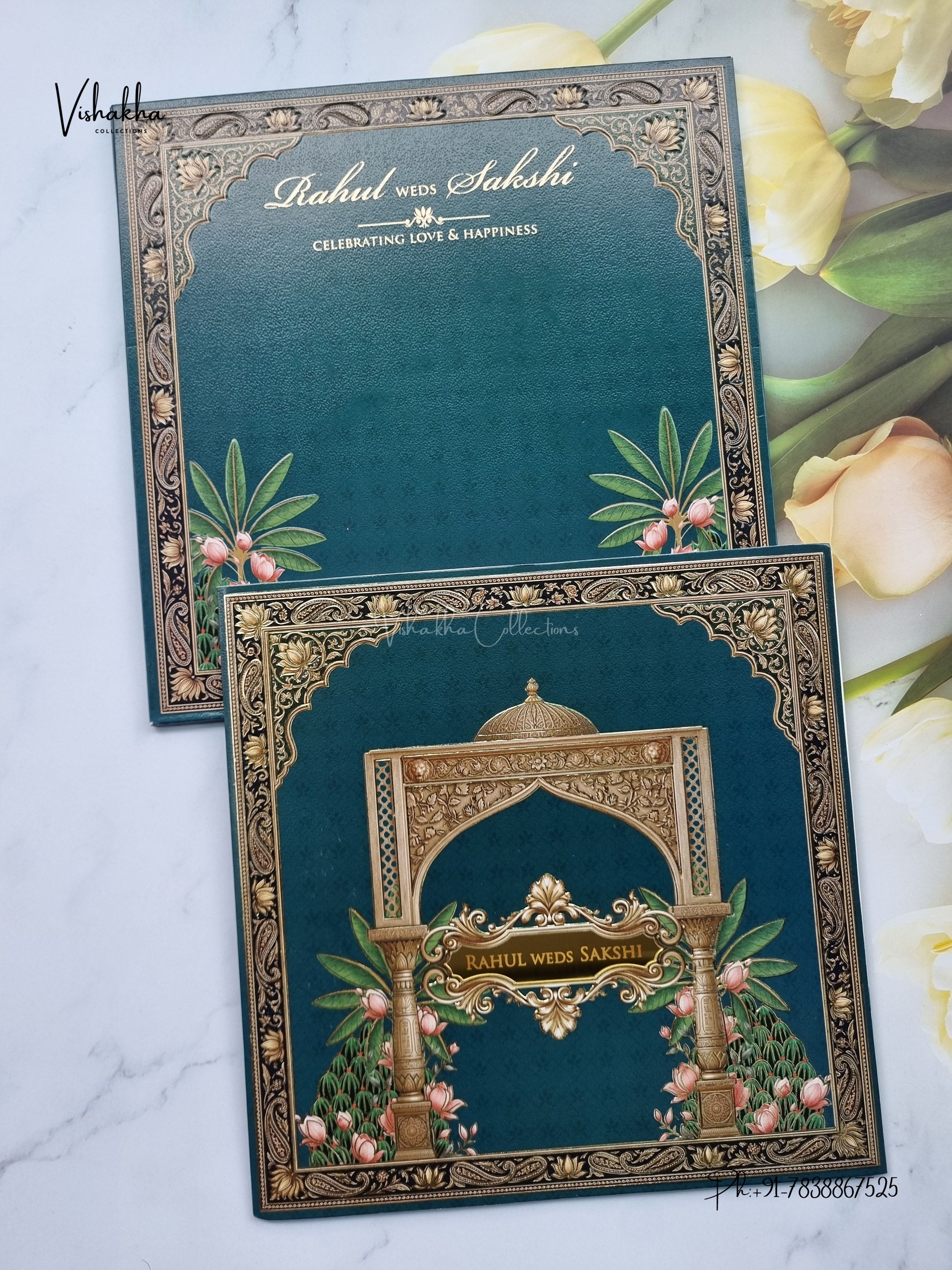Semi Box Royal Door Hindu Muslim Christian Sikh Jain invitation Cards SK-3584 – image 1