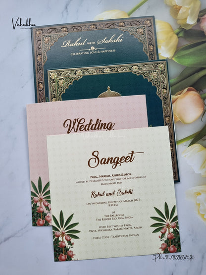 Semi Box Royal Door Hindu Muslim Christian Sikh Jain invitation Cards SK-3584 – image 3