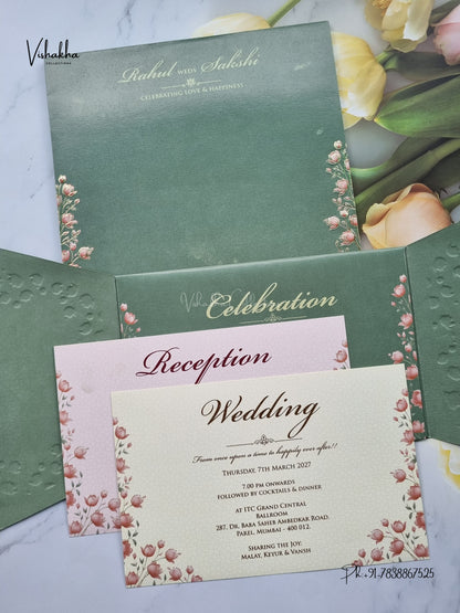 Semi Box Hexagon Double Door Lotus Hindu Muslim Christian Sikh Jain invitation Cards SK-3586 – image 3