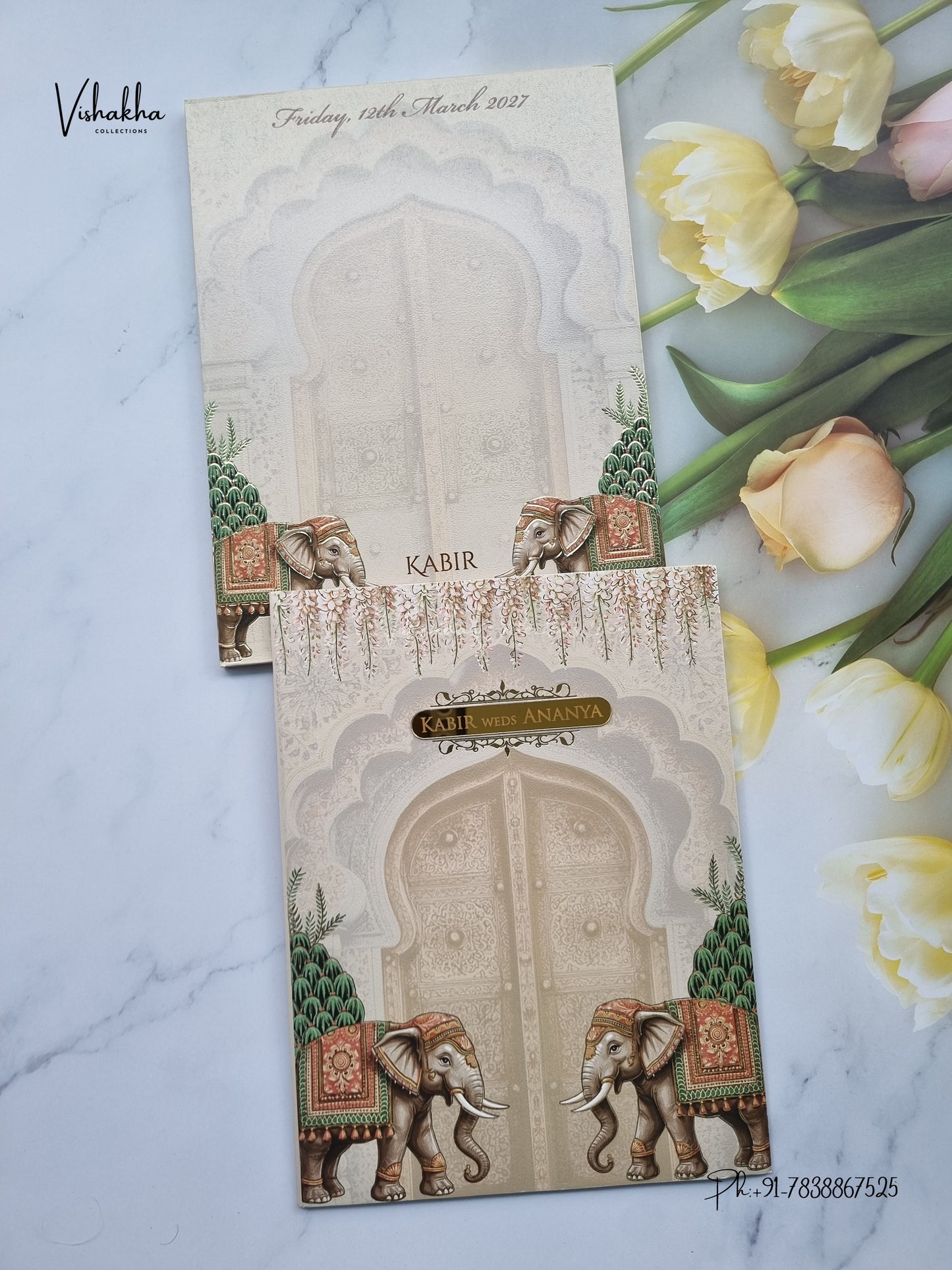Semi Box Hathi Hindu Muslim Christian Sikh Jain invitation Cards SK-3588 – image 1