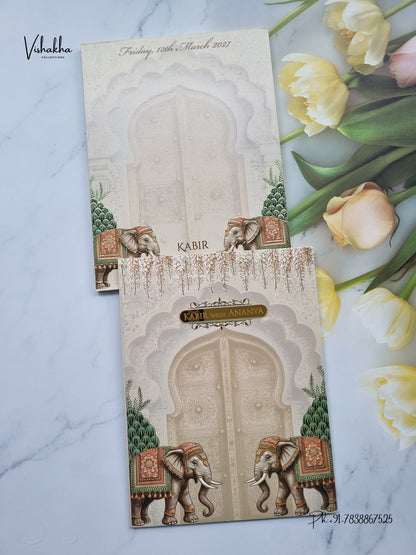 Semi Box Hathi Hindu Muslim Christian Sikh Jain invitation Cards SK-3588 – image 1