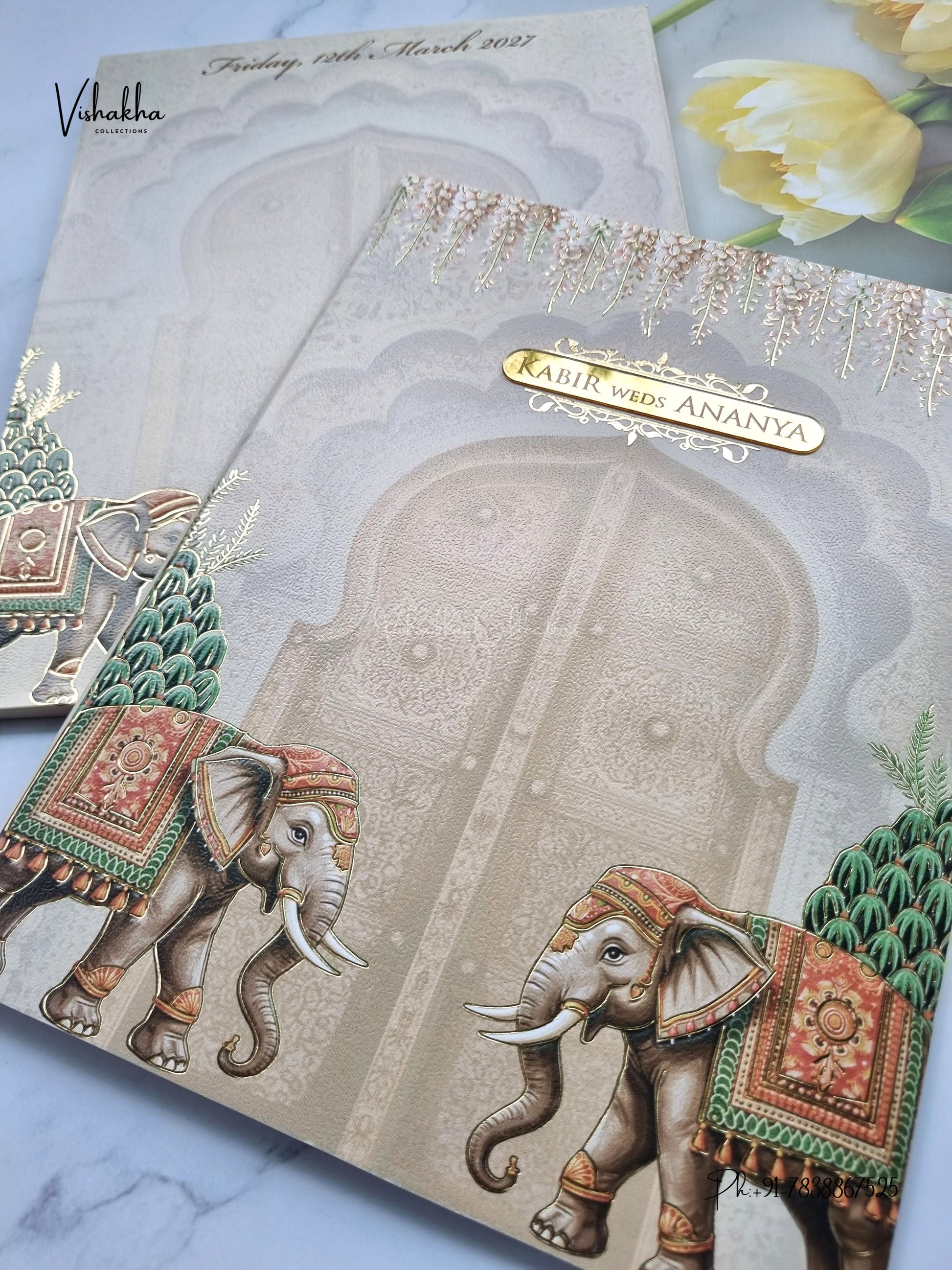 Semi Box Hathi Hindu Muslim Christian Sikh Jain invitation Cards SK-3588 – image 2