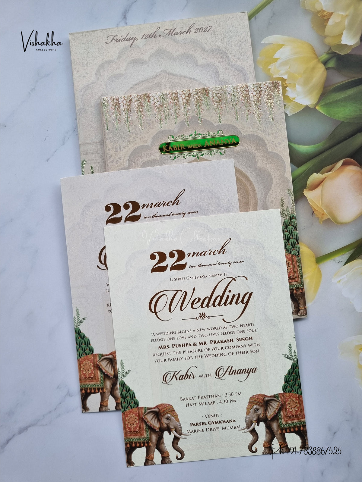Semi Box Hathi Hindu Muslim Christian Sikh Jain invitation Cards SK-3588 – image 3