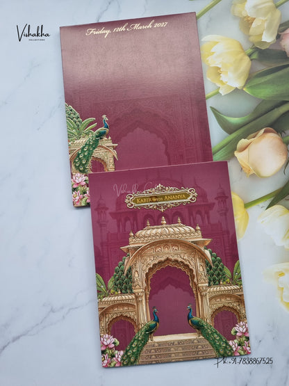 Semi Box Peacock Hindu Muslim Christian Sikh Jain invitation Cards SK-3591 – image 1