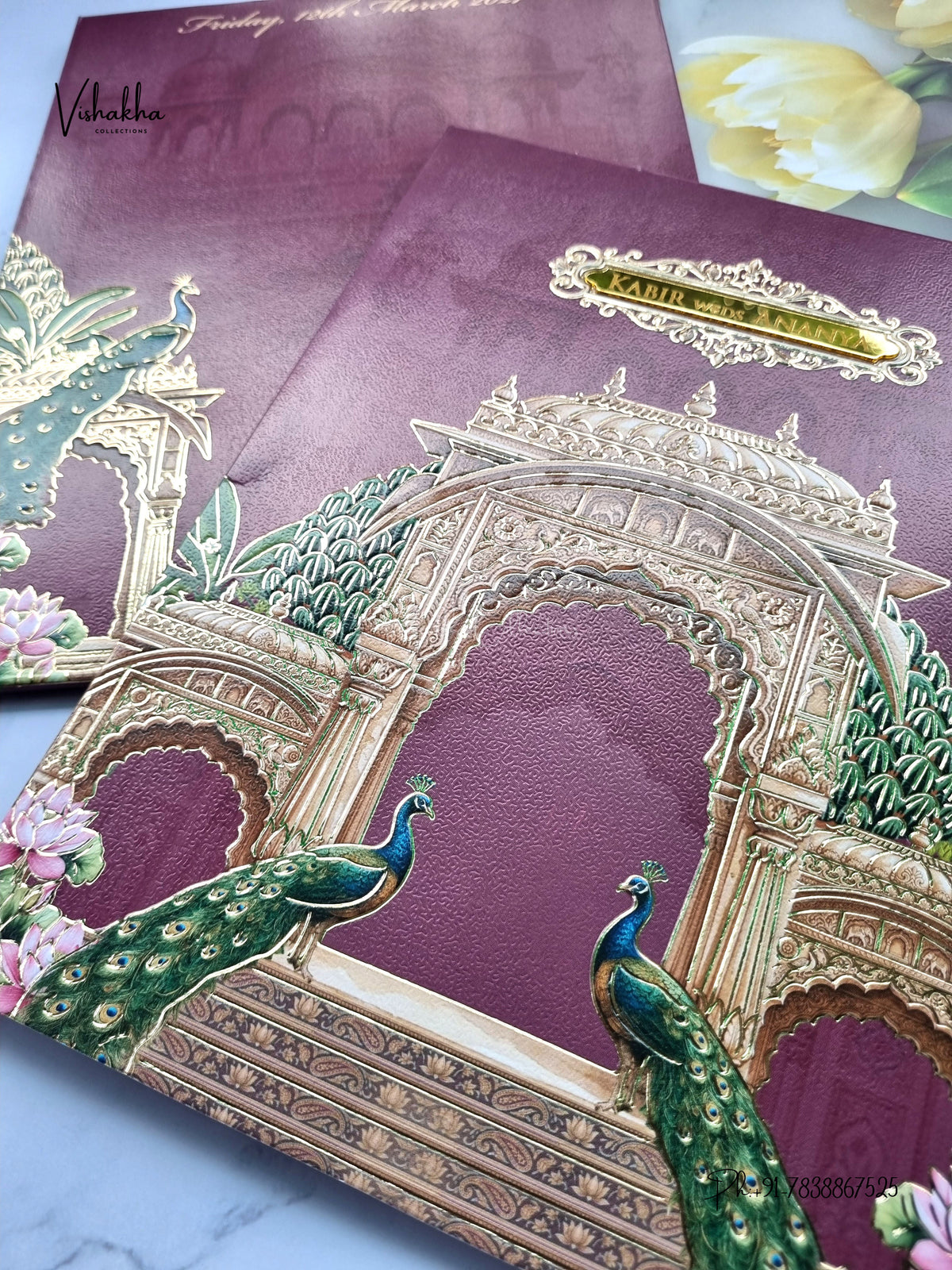 Semi Box Peacock Hindu Muslim Christian Sikh Jain invitation Cards SK-3591 – image 2