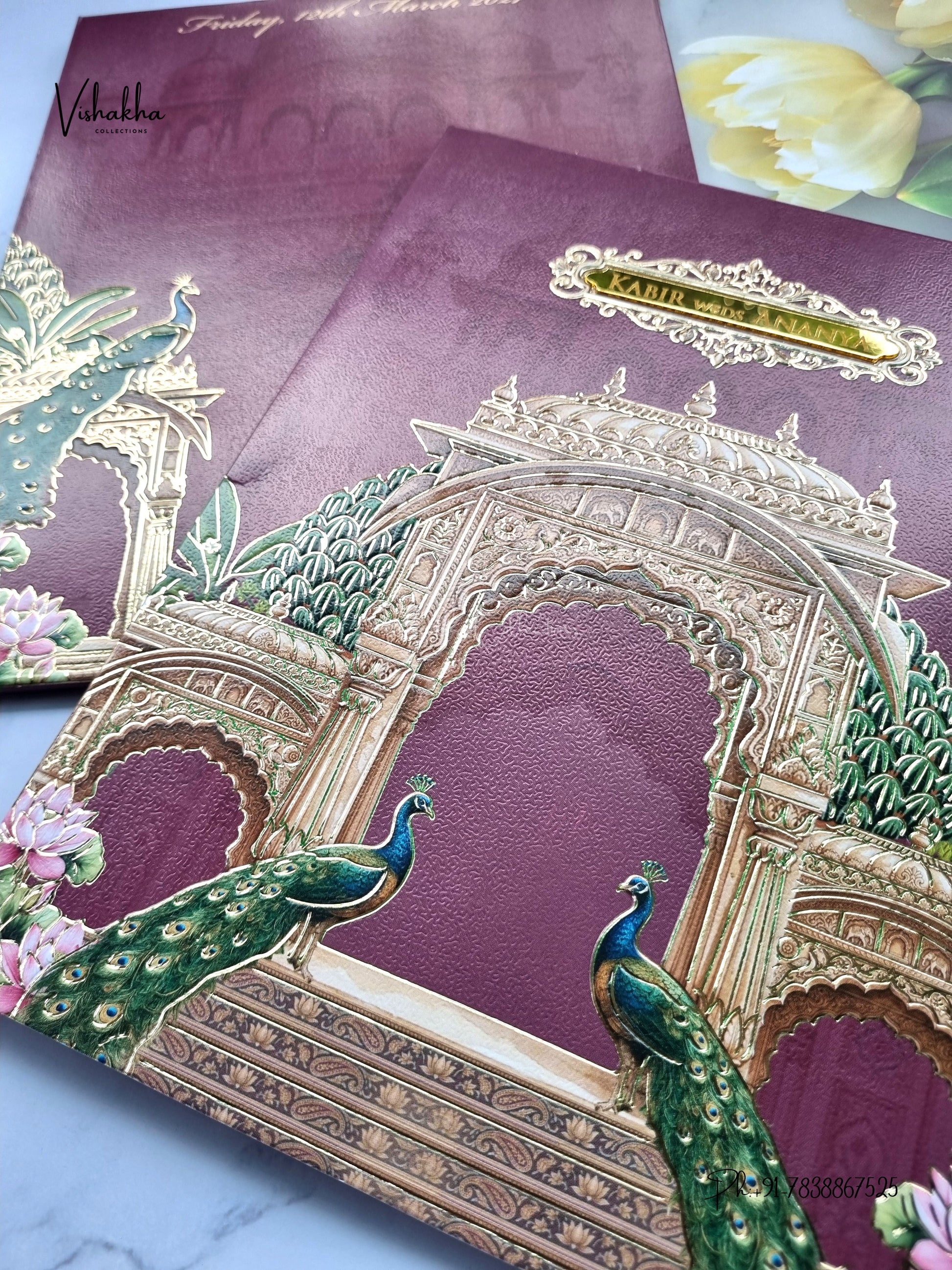 Semi Box Peacock Hindu Muslim Christian Sikh Jain invitation Cards SK-3591 – image 2