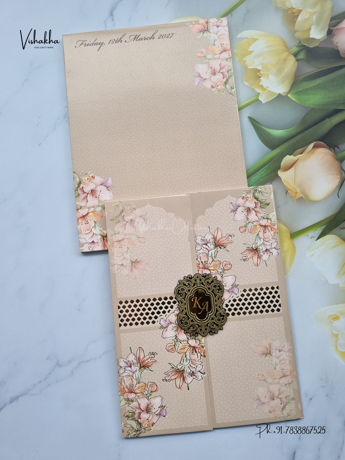 Semi Box Double Door Flower Hindu Muslim Christian Sikh Jain invitation Cards SK-3592 – image 1