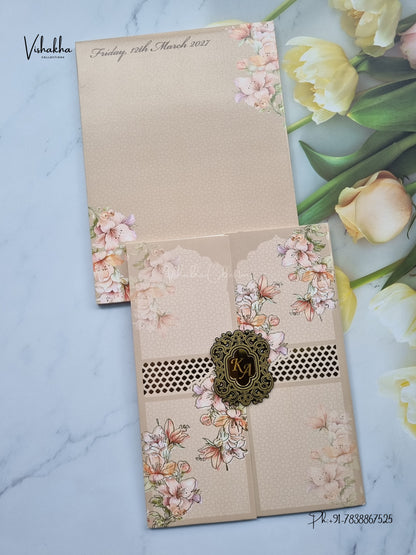 Semi Box Double Door Flower Hindu Muslim Christian Sikh Jain invitation Cards SK-3592 – image 1