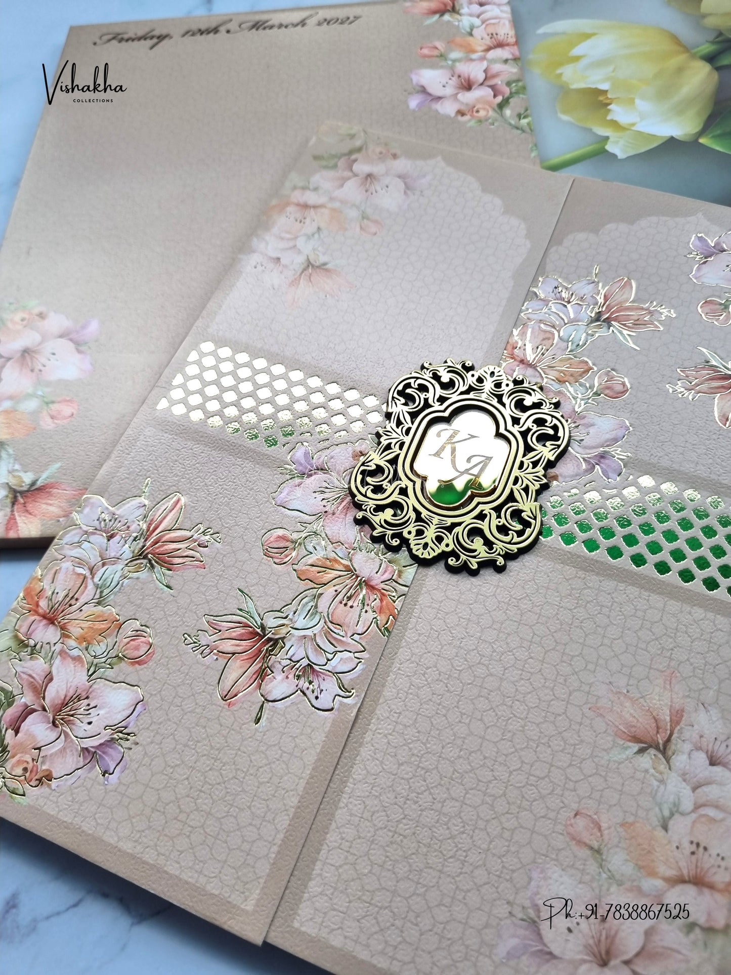Semi Box Double Door Flower Hindu Muslim Christian Sikh Jain invitation Cards SK-3592 – image 2