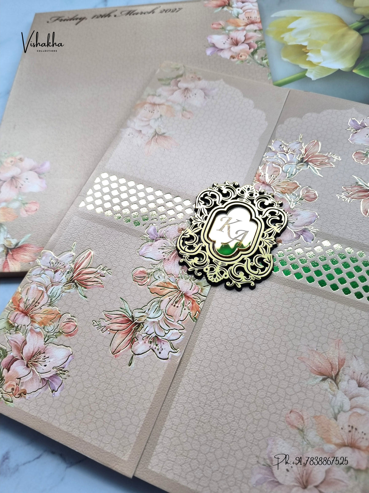 Semi Box Double Door Flower Hindu Muslim Christian Sikh Jain invitation Cards SK-3592 – image 2