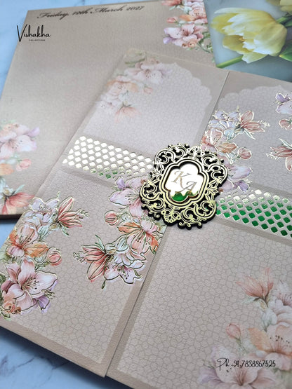 Semi Box Double Door Flower Hindu Muslim Christian Sikh Jain invitation Cards SK-3592 – image 2