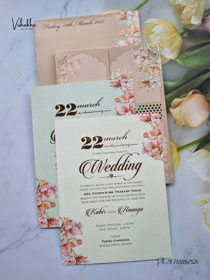 Semi Box Double Door Flower Hindu Muslim Christian Sikh Jain invitation Cards SK-3592 – image 3