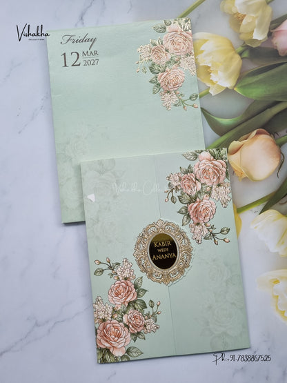 Semi Box Double Door Flower Hindu Muslim Christian Sikh Jain invitation Cards SK-3593 – image 1
